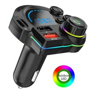 Bluetooth 5.3 Car Adapter Charger 4-Port Fast Charging PD36W QC3.0 18W Wireless FM Transmitter Deep Bass LED Backlit Hands-Free Calling USB Drive Support