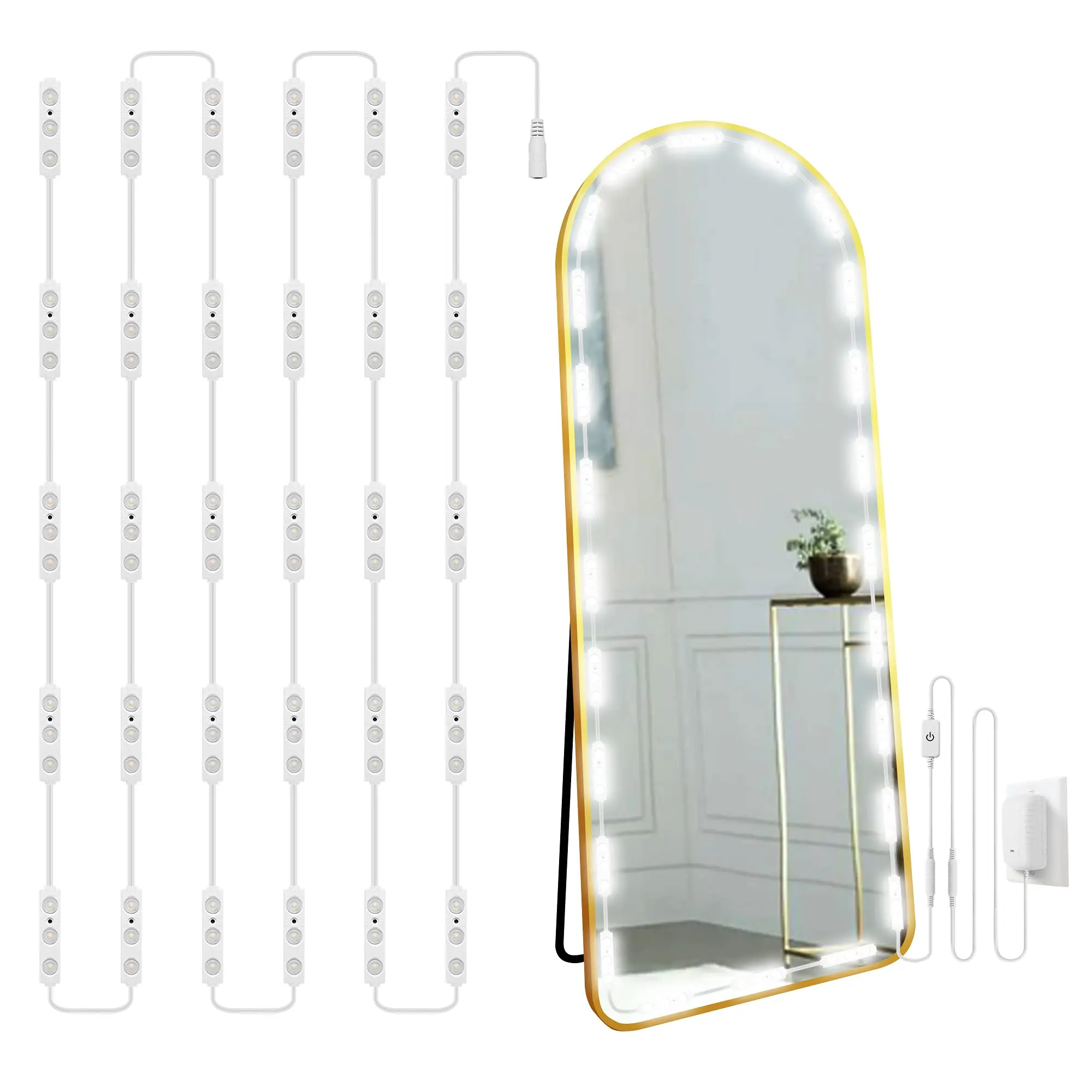 Hollywood Glam Led Vanity Lights Kit  14ft Dimmable Mirror Full Body & Bathroom Lighting Plug In Floor Light With Power Supply (mirror Not Inlcuded)