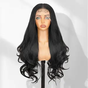 [AISI HAIR] 13x6 Lace Front Black Wigs 26 Inch Long Body Wave Synthetic Hair Wig Pre Plucked with Baby Hair  Part Natural Looking For Daily