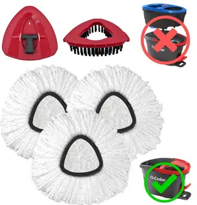 3 PACK Spin Mop Replace Head, Base, Mop Handle Replacement for OCedar EasyWring 1 Tank System - Include 3 Microfiber Refills, 1 Head Cover and 1 Scrubber(Hide inside)