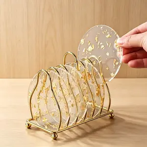 5-Piece Acrylic Coaster Set, 3.7-Inch Size, Luxurious Heat-Resistant Design, Protects Tabletop, Enhances Home Decor, Party Supplies
