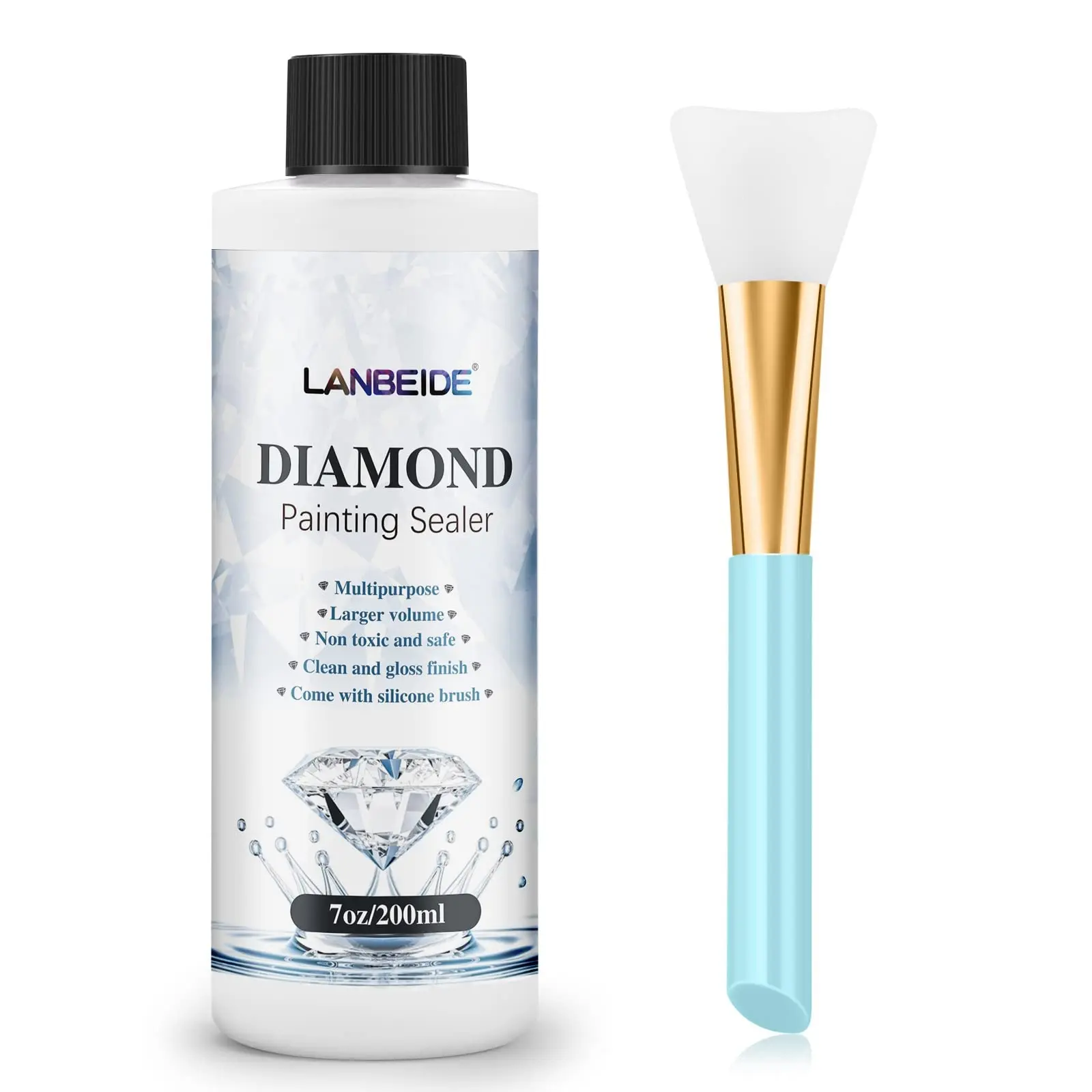 200ML 5D Diamond Painting Sealer with Silicone Brush, Permanent Hold & Shine Craft Art Adhesives & Glue, Water Based Adhesives & Glue for Jigsaw Puzzles, USA FBT Free 3-Day Shipping, Sticky Adhesives & Glue