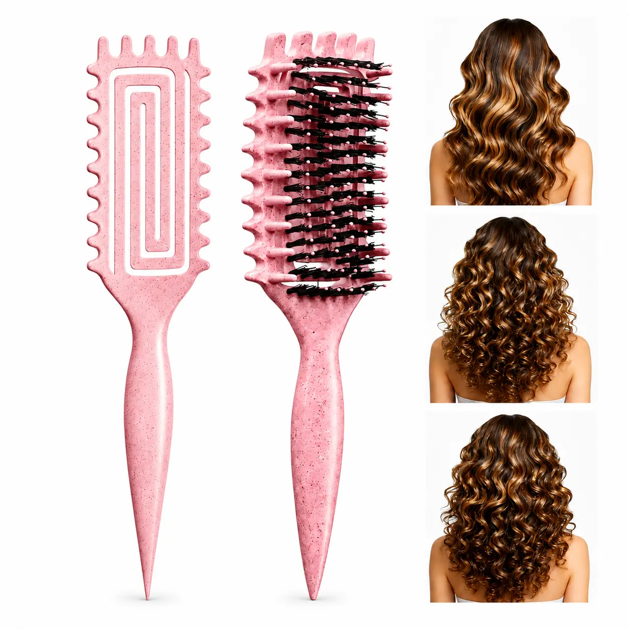 Curl Defining Brush for Curly Wavy Coily Natural Hair, Vented Boar Bristle Hair Styling Detangling Brush, Shapes Smooths Defined Curls Reduces Frizz Breakage, Wet Dry Use Salon Quality Hair Care Tool for Women,Hair Brush,back to school