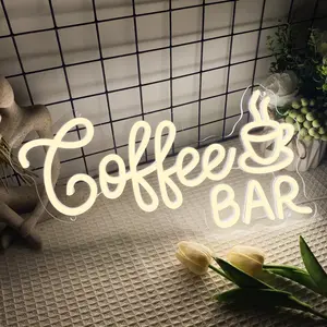 Coffee Bar Neon Sign, Dimmable Warm White LED Sign with Timing Remote Control, USB Powered for Cafes Restaurants Shop, Coffee Corner Home Kitchen Wall Decor Gift