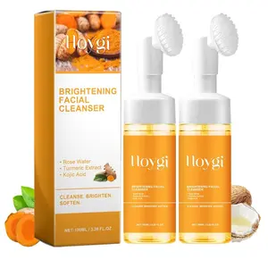 Turmeric Face Wash with Brush, Turmeric Foaming Facial Cleanser, Skin Care Cleanser, Facial Cleansing Product for All Skin Types, 3.38 Fl Oz/pcs, 2 Pack
