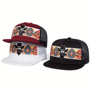 Unisex Western Cowboys Geometric Patterns Embroidered Hip Hop Hat Mesh Hat Outdoor Adjustable Sunscreen Leisure Hat Spring Autumn Travel Tourism Beach Vacation