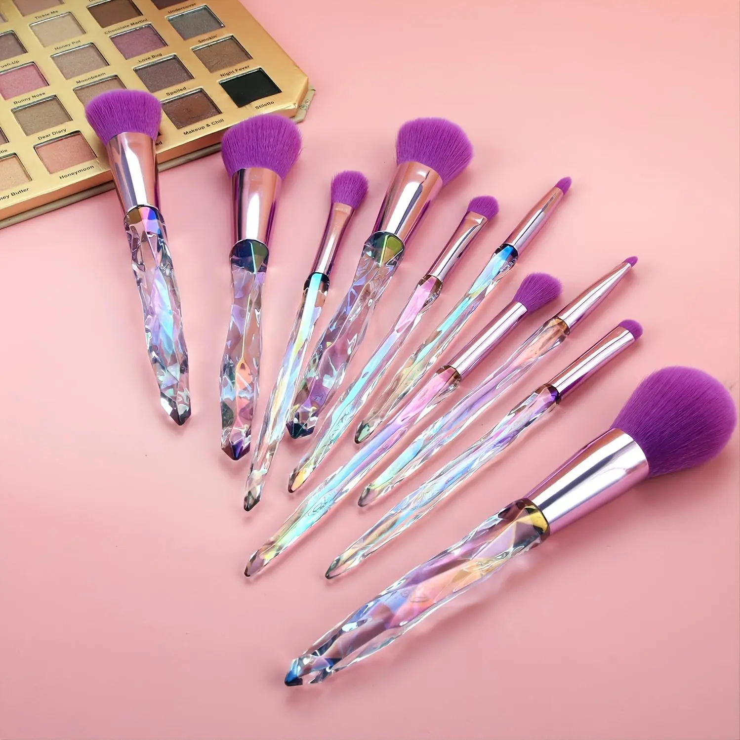 Makeup Brush Set with Soft Bristle & Crystal Comfortable Grip, 10pcs Professional Makeup Tool for Women & Girls