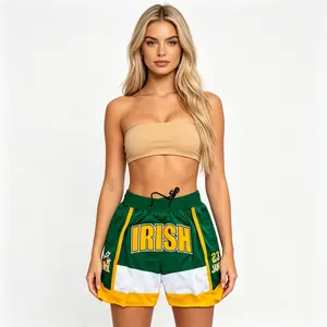 2026 High School Irish 23 Men’s/Women’s Basketball Shorts, four pockets, large logo, stitched embroidery, drawstring elastic waistband, mesh lining, moisture-wicking and breathable, beach shorts, green, plus size