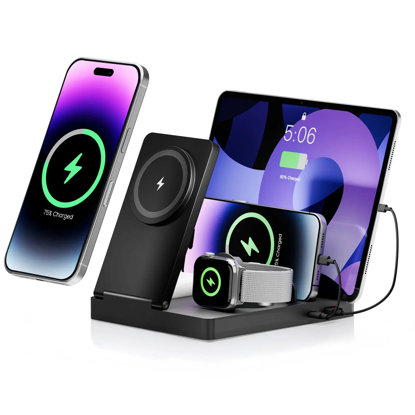 5-in-1 Magnetic Wireless Charging Station for iPhone 17/16e/16/15/14/13/12 Pro Max - 36W Fast Charging Dock with Perfect Alignment for iWatch, AirPods, iPad, Samsung & Type-C Devices