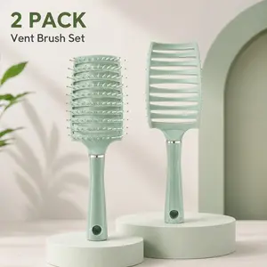 2 Pack Vent Hair Brush Set, Curved Vented Detangling Brush for Wet & Dry Hair, Lightweight Paddle Brush for Blow Drying