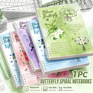 1Pc A5/B5 Butterfly Loose Leaf Spiral Coil Notebook, Refillable Floral Binder Journal with Transparent Cover, Thick No Bleed Paper, 360° Foldable Pages & Quiet Press Rings for Study Notes, Office Planning, Daily Journaling, Studying Essentials