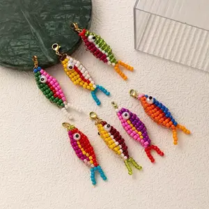 Colorful Handmade Beaded Small Fish Pendant Keychain DIY Dopamine Color Series Accessories Bag Pendant for Stylish Bags