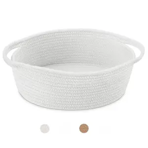 Small Baskets with Handles - Decorative Durable Rope Woven Shelf Storage Organizer Bin, Gift Basket for Baby Shower Easter, 12"x8"x5", White