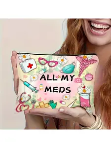 Sanrio Icon Daisy Pattern, Multifunctional Travel Makeup Bag, Emergency Snack Pouch, Durable Zip Storage Bag, Machine Washable Minimalist Design, Suitable for Toiletries, Ideal for Travel, Vacation, Business, Fitness, Camping