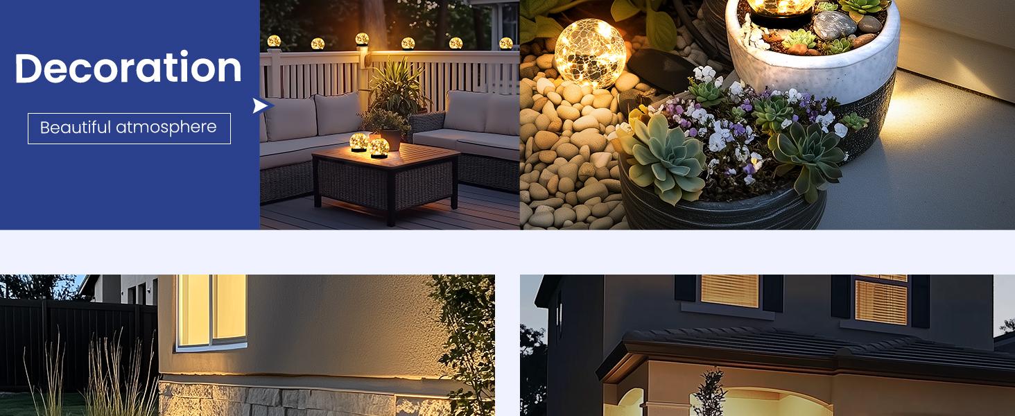 Solar Lights Outdoor for Garden Patio Porch, Multipurpose Solar Ball Shaped Outdoor Lights, Christmas Decor Birthday Gifts for Mom Women, Solar Globe Lights Waterproof Cracked Glass Outdoor Decorations Balcony Backyard glass ball