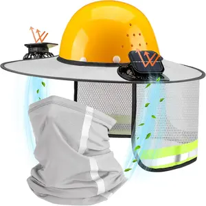 2 Pcs Sun Hard Hat Neck Shield Shade Full Brim Hard Hat with Solar Fan Hardhat Sun Shield Visor with High Visibility for Construction Helmet Hardhat Accessories, Reflective(Light Gray)