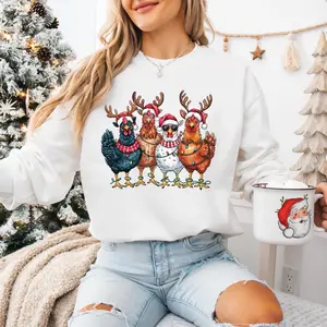 Funny Christmas Chickens Sweatshirt, Cute Farm Animals Christmas Shirt, Festive Farm Crewneck, Funny Chicken Christmas Shirt, Cute Holiday Birds Sweatshirt, Women Christmas Chicken Long Sleeve Sweatshirt, Christmas Holiday Sweatshirt Gift