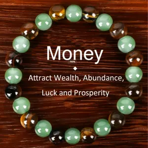 1pc Arpurraina Money Attraction Bracelet with Green Aventurine & Tiger Eye -    blue friendship bracelet beaded  jewelry protection bracelet encouragement gift fashion artificial bracelet  of  the  day Colorblock Beaded Unique Crystals Bracelet