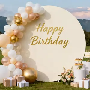 1 piece, beige round arched fabric cover, elastic arched fabric cover, Wedding party backdrop, includes solid color fabric only, suitable for Christmas, weddings, birthday parties, 59 inches