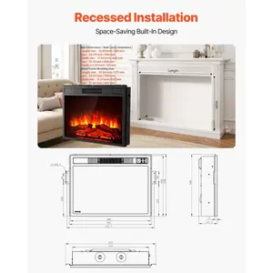 VEVOR Electric Fireplace Insert, 23 inch Recessed and Wall Mounted with Adjustable 3 Flame Brightness Levels 24h Timer Remote Control, Indoor Heater w/ Overheat Protection, 5000BTU Black