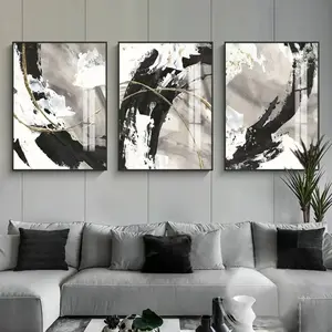3pcs Modern Abstract Design Mural Marble Style Black and White Gray HD High-Definition Canvas Wall Art Oil Painting Poster Home Bedroom Living Room Frameless Decoration