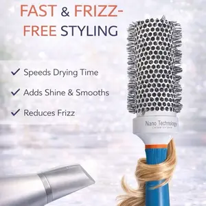 Ceramic Ionic Barrel Hair Brush  Blue Handle & White Ceramic Design