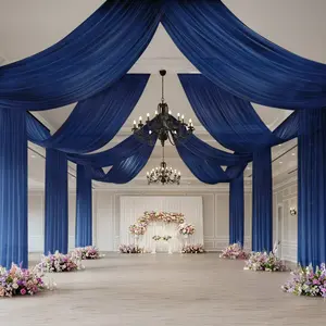Sheer Wedding Arch Drape – 5ftx32ft Navy Blue Sheer Curtain Backdrop, Ceiling Drapery Panel