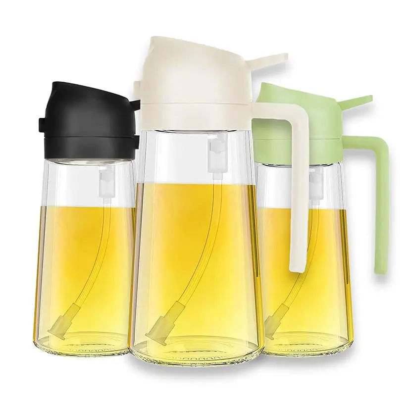 2026 New Arrival 3-Piece 2-in-1 Glass Oil Bottle Set with Pour & Mist Sprayer, Safe Non-Drip Spout, Simple Black/Beige/Green Kitchen Gadgets for Camp Kitchen Cooking, Dispensers
