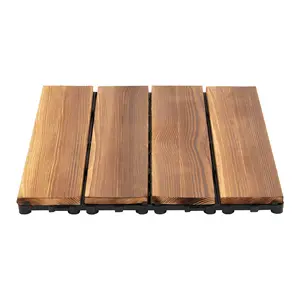 36-Pack 12x12 Inch Carbonized Larch Solid Wood Deck Tiles, Interlocking Outdoor Patio Flooring with PE Backing, Non-Slip & Drainage Design for Balcony, Garden, Bathroom, DIY Easy Installation