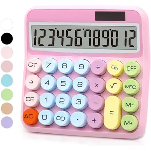 Pink Calculator, Standard Calculator 12 Digit with Large LCD Display and Big Buttons,Pink Office Accessories for Women Desk,Cute Calculator for Office,School, Home,Business(Colorful Pink)