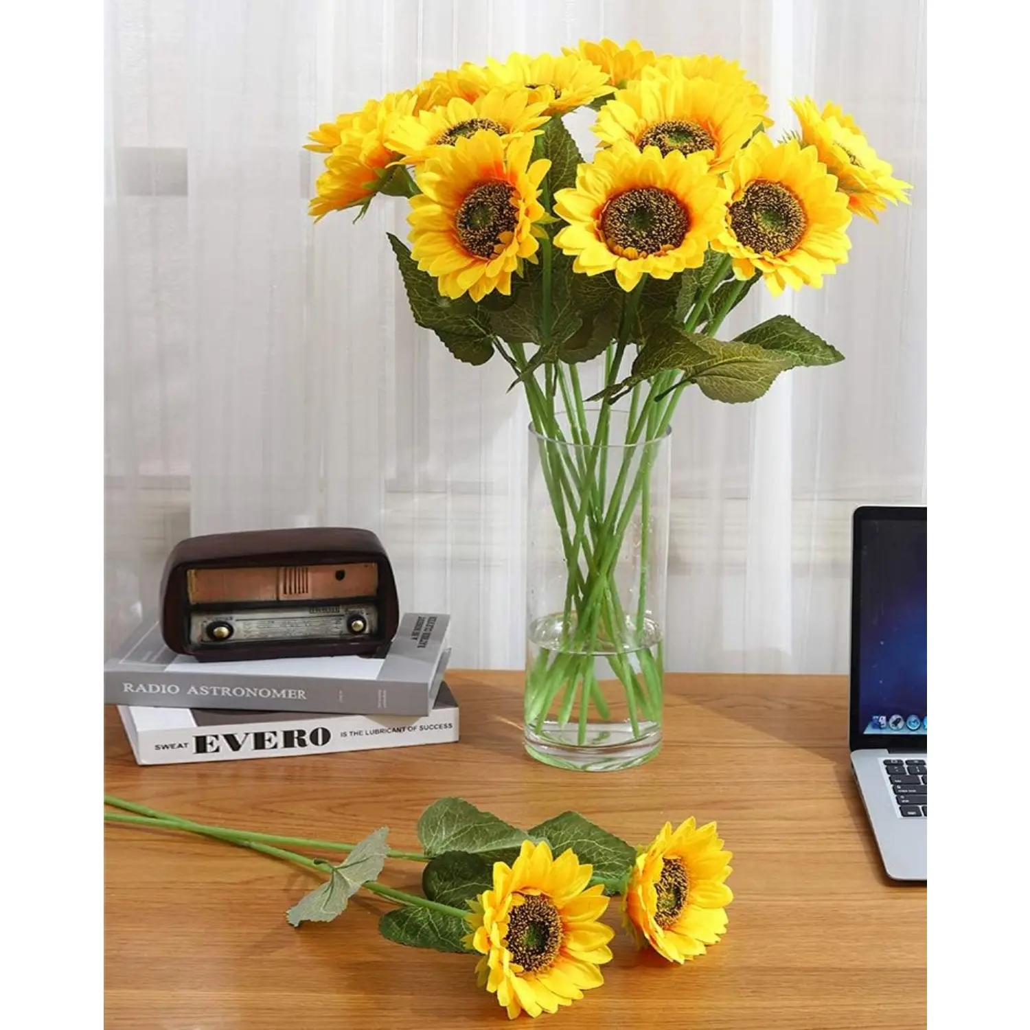 9-Piece Decorative Artificial Plants Set - 19.7in Height, 4.7in Wide Blooms, Lifelike Look Faux Silk Sunflowers & Mums, All Seasons Indoor-Outdoor DIY Home Improvement Arrangement, Vase/Window Use, Mother's Day Gifts, Photorealism