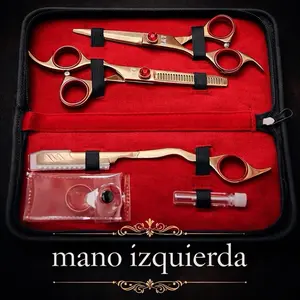 Mano Izquierda Professional Hairdressing Kit with Gold-Plated Scissors and Tools in Red Case