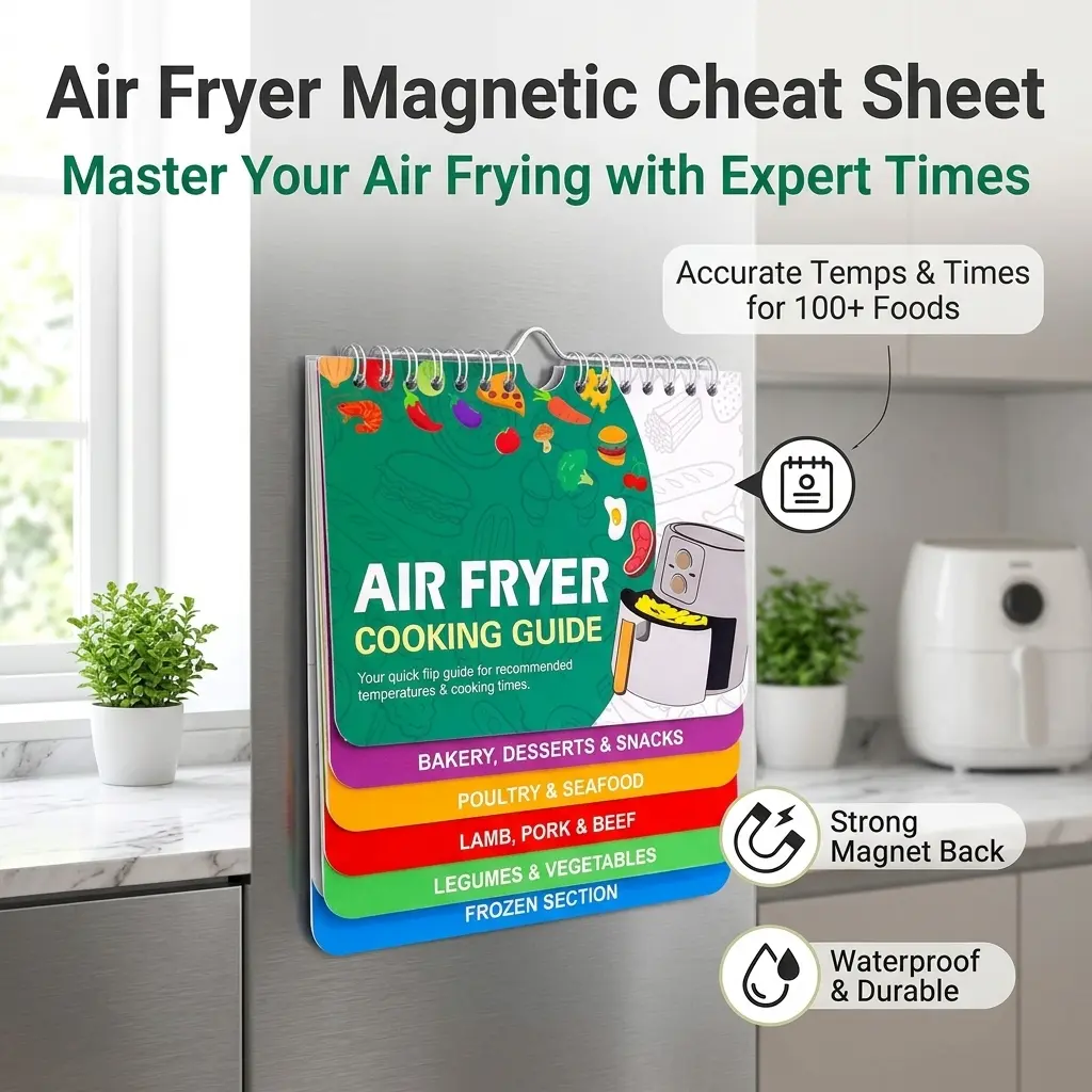 Magnetic Air Fryer Cheat Sheet & Recipe Book Guide - Quick Cooking Reference Kitchen Accessory for Home & Festive Party Use Decor Gift Water Proof