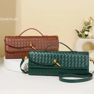 Women's PU Leather Woven Texture Purses - 2025 New Fashion Horizontal Clutch Shoulder Bag with Adjustable Straps, Crossbody Handbag for Summer Sports, Outdoor Use