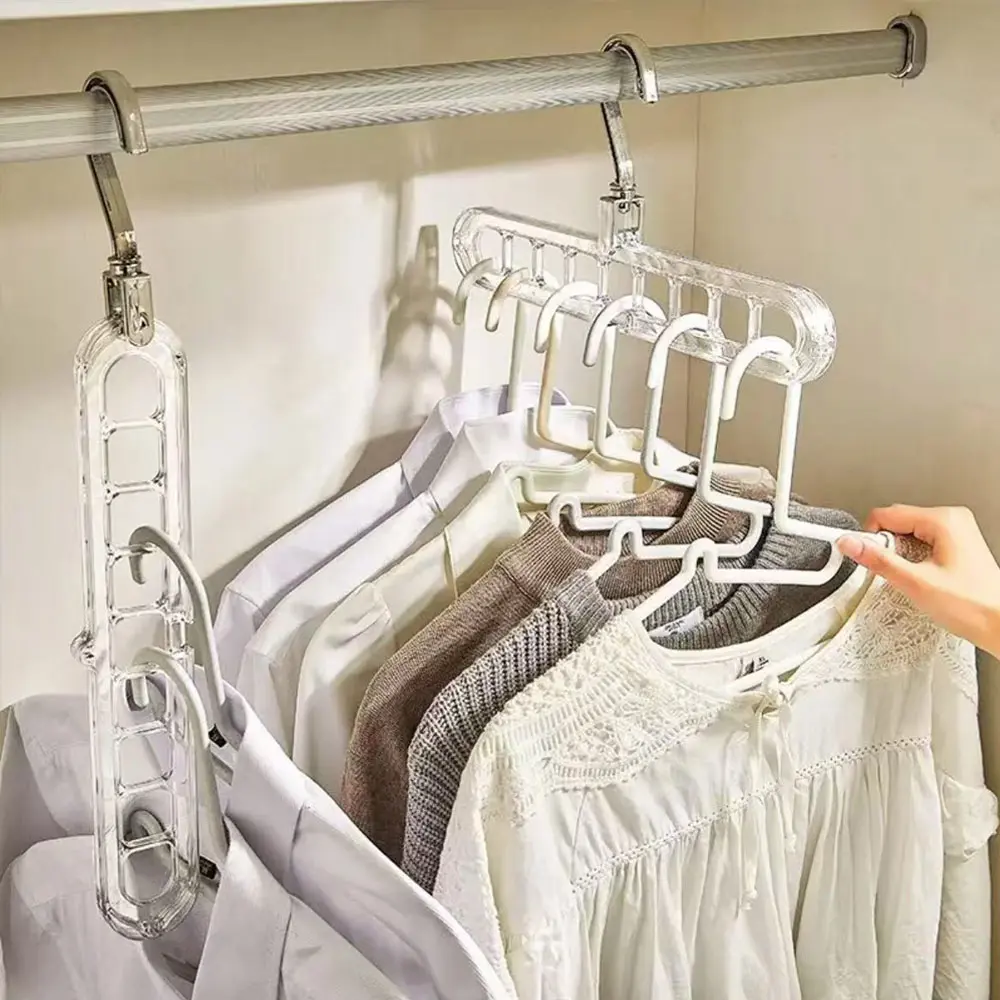 PVC 9-Hole Heavy-Duty Compact 360-Rotational Multifunctional Plastic Clothes Hangers (15-Pack) - Foldable Hanging Clothes Organizer with Quick Install Slots, Flexible Configuration Hangers & Pegs, Hooks for Shirts, Jumpers, Bedroom Garments Display