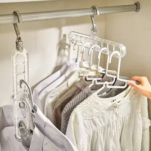 3/5 Pack PVC 9-Hole Heavy-Duty Multifunctional Rotatable Plastic Clothes Hangers - Foldable Space-Saving Hanging Closet Organization Hooks for Shirts, Wardrobe Storage