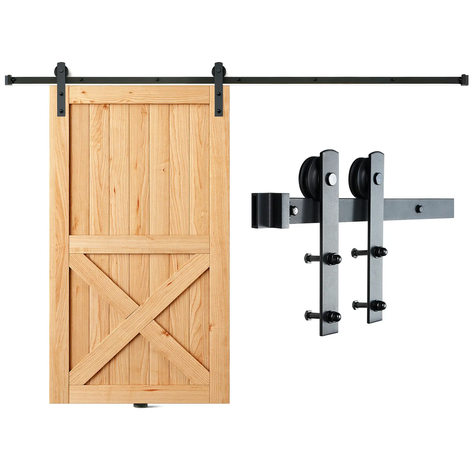 【Summerfinds】VEVOR 8FT Sliding Barn Door Hardware Kit 330LBS Loading Heavy Duty Barn Door Track Kit for Single DoorFit 3.7-4.3FT Wide and 1.3"-1.8" Thick Door Panelwith Smooth & Silent Pulley (I Shape)