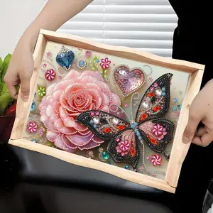DIY Diamond Painting Kit, Irregular Crystal Diamonds, Wooden Tray with Handle, Home Decor, Perfect for Holiday Decoration