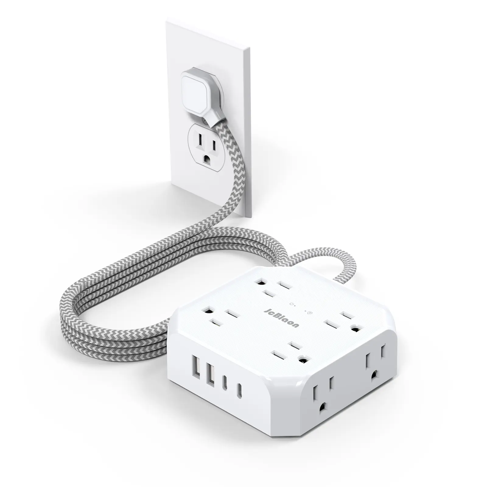 USB Multi-Plug Surge Protector Power Strip - Surge Protectors with 8 Outlets, 4 Charging Ports (2 USB-C), 5Ft Braided Flat Plug Extension Cord, Dorm Room Essential, Multiple Plug Outlet, Mountable Power Strip, Type C, Office