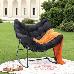 Large Rattan Papasan Rocking Chair – Indoor & Outdoor Wicker Rocker with Plush Cushion, Modern Egg Shape tiktokshopspringglowup