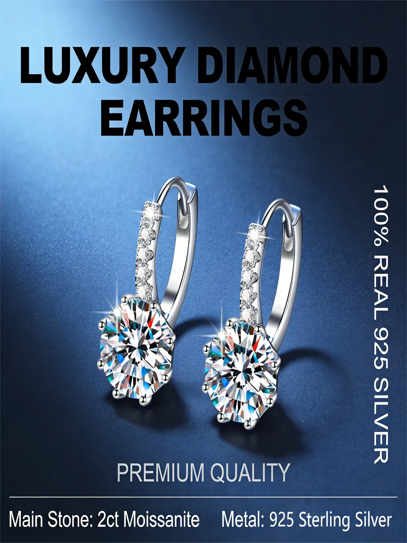2ct Moissanite Leverback Design Dangle Earrings for Women | 100% 925 Sterling Silver Luxury Bridal Drop Earrings | Premium Fine Jewelry for Wedding, Party, Anniversary Gift High Quality Earrings Earrings Dangling