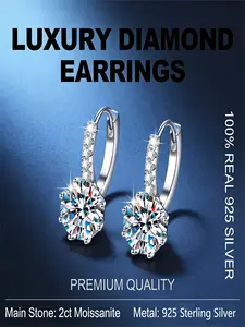2ct Moissanite Leverback Earrings for Women | 100% 925 Sterling Silver Luxury Drop Earrings | Premium Fine Jewelry for Wedding, Party, Anniversary Gift