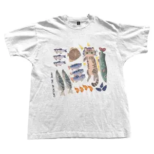 Playful Sushi Cat Graphic Tee, Retro Graphic Tee,Funny Cat FishingTee, Unisex Menswear & Womenswear - Streetwear Tops - Casual Cotton Crewneck Shortsleeve Tshirt