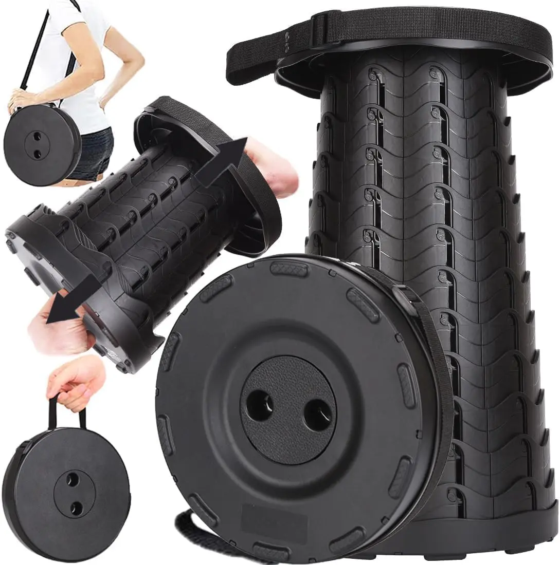 Upgraded Collapsible Stool, 400lbs Max Weight, Lightweight But Sturdy, Portable Retractable Folding Telescoping Foldable Camping Stool for Adults Outdoor Fishing Hiking BBQ