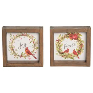 C&F Home Cardinal Wreath Christmas Table Centerpieces Set of 2