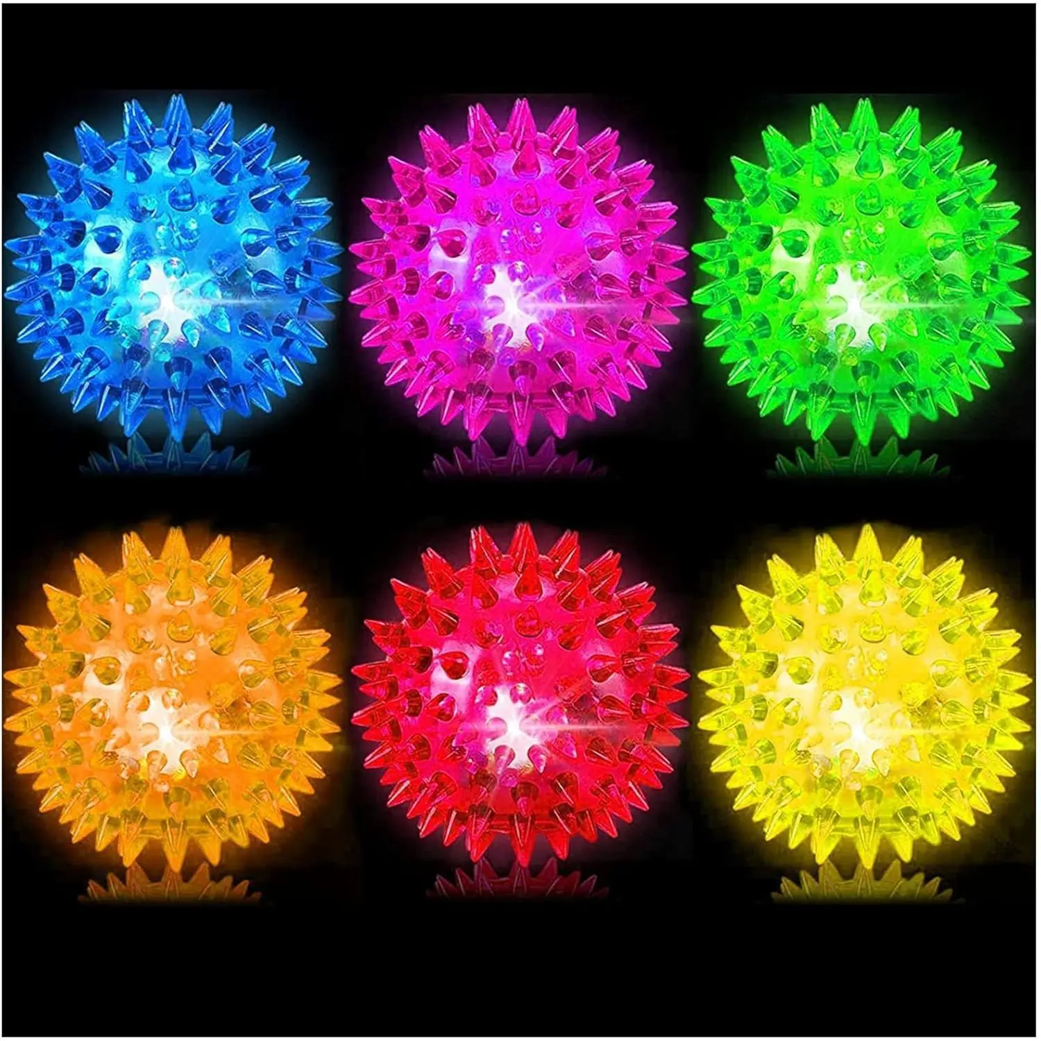 001 ZC Bouncy Light Up Ball for Kids - LED Flashing Spiky Sensory Toys for Kids with Autism Stress Balls for Toddlers 1-3 Fidget Toys Sensory Balls Glow in The Dark for Novelty Noisemaker Toys for Parties