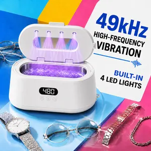 Premium Ultrasonic Cleaner Machine for Home Use, 380ML Sonic Cleaner with 49kHz High-Frequency Cleaning, 5 Timer Modes and 4 Built-In LED Lights for Eyeglasses, Jewelry, Dentures, Retainers and Watch Bands