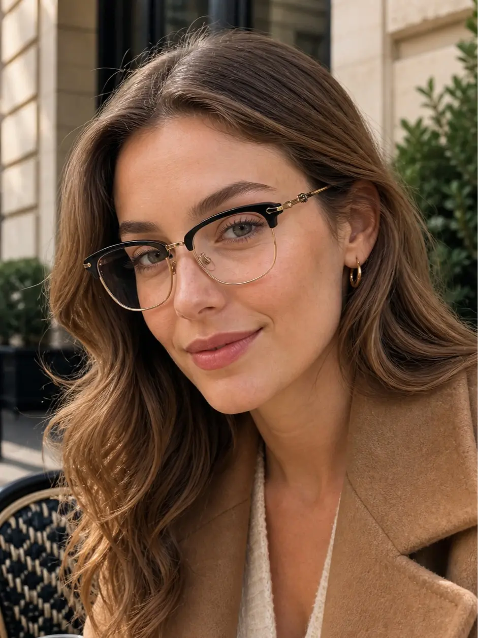 Premium Handcrafted Browline Eyeglasses, Pure Titanium & Acetate Blue Light Blocking Glasses for Men Women, Prescription Ready, Black Silver & Black Gold travel essential