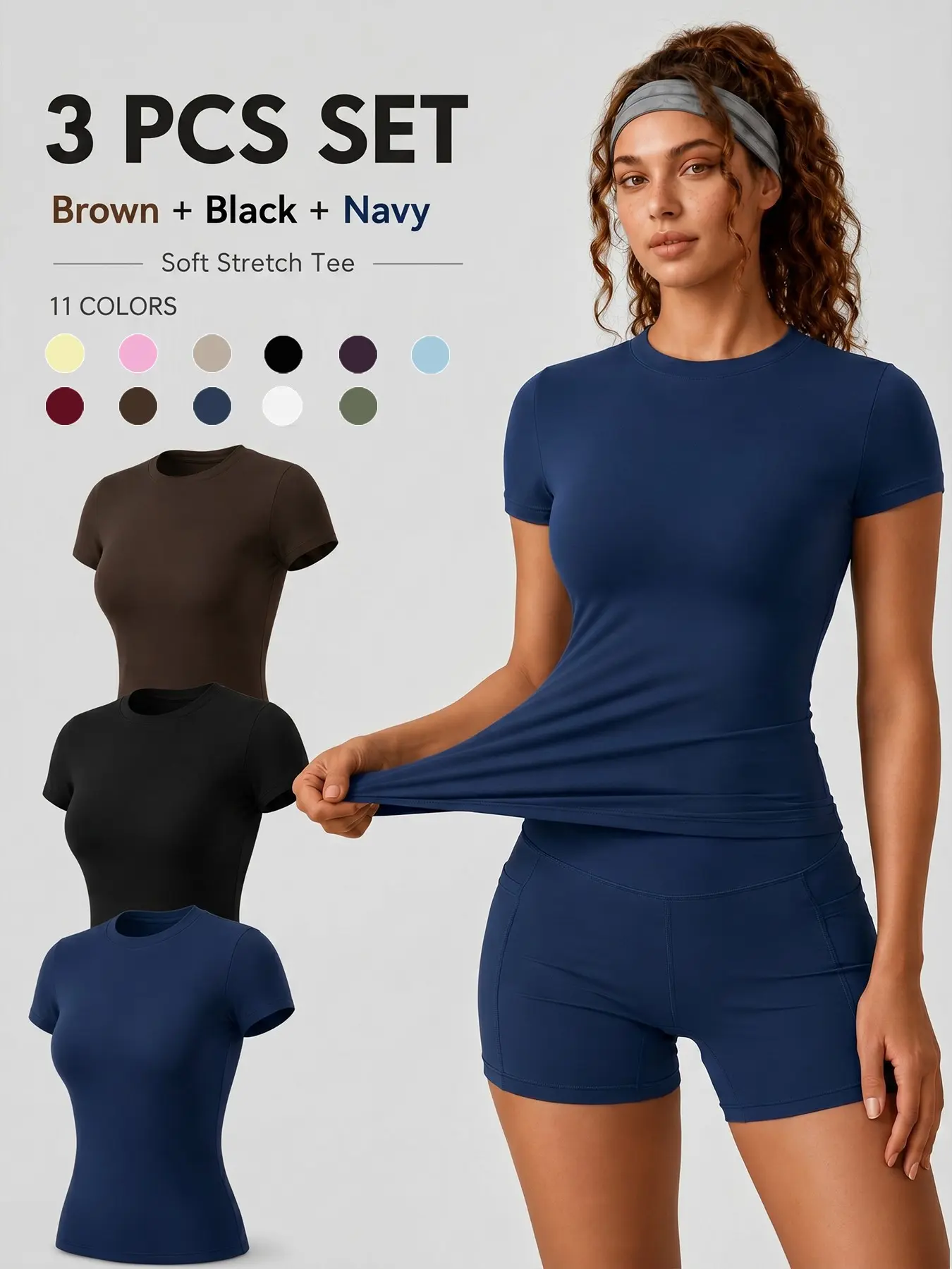Women’s Short Sleeve Workout T Shirts Cooling Comfortable Breathable Buttery Soft Four Way Stretch Slim Fit Solid Color Crew Neck Yoga Tops for Gym Outdoor Running Moisture Wicking Quick Dry Daily Casual Versatile Fitness Tees
