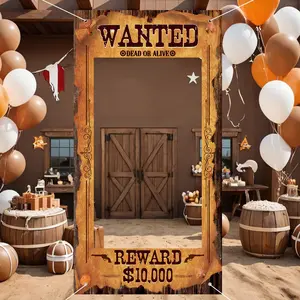 Cowboy Party Decoration, Western Wanted Photo Banner, Fun Frame Banner, West Wanted Photo Booth Prop, Party Decoration Supplies, Wild Western Selfie Banner for Birthday Party, Ornaments, Party Decorations Banners